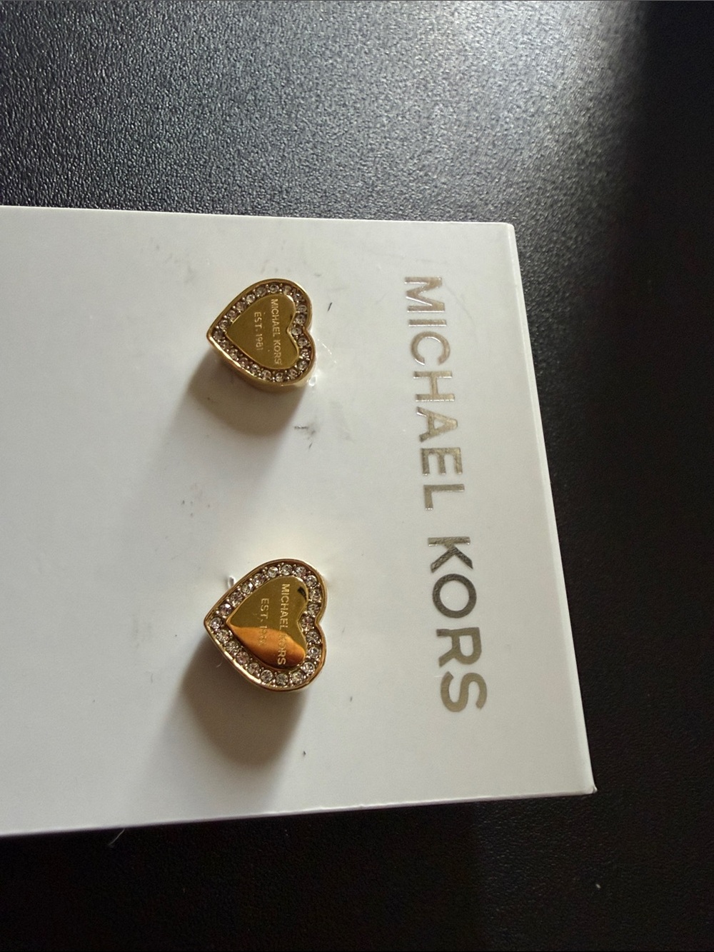 Michael Kors Gold Heart Crystal Border Stud Earrings - Picture 2 of 4
